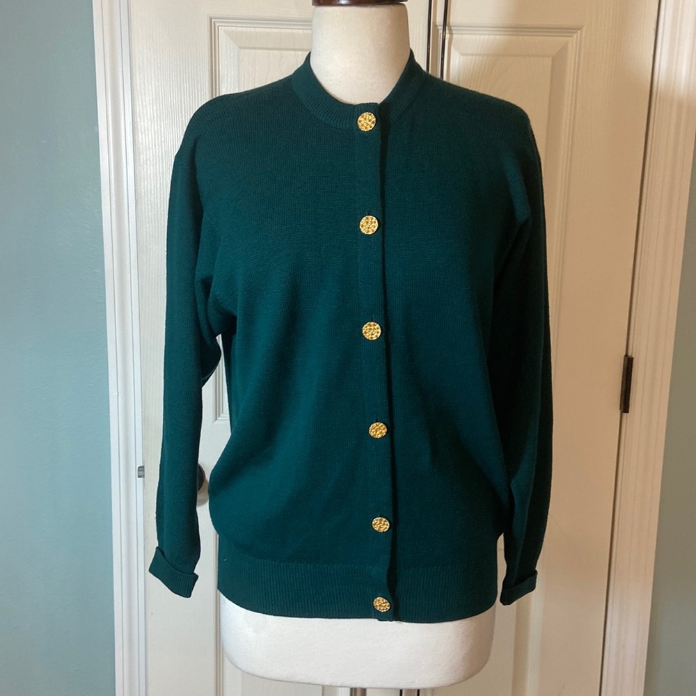 Burberry Green Cardigan with Gold Buttons